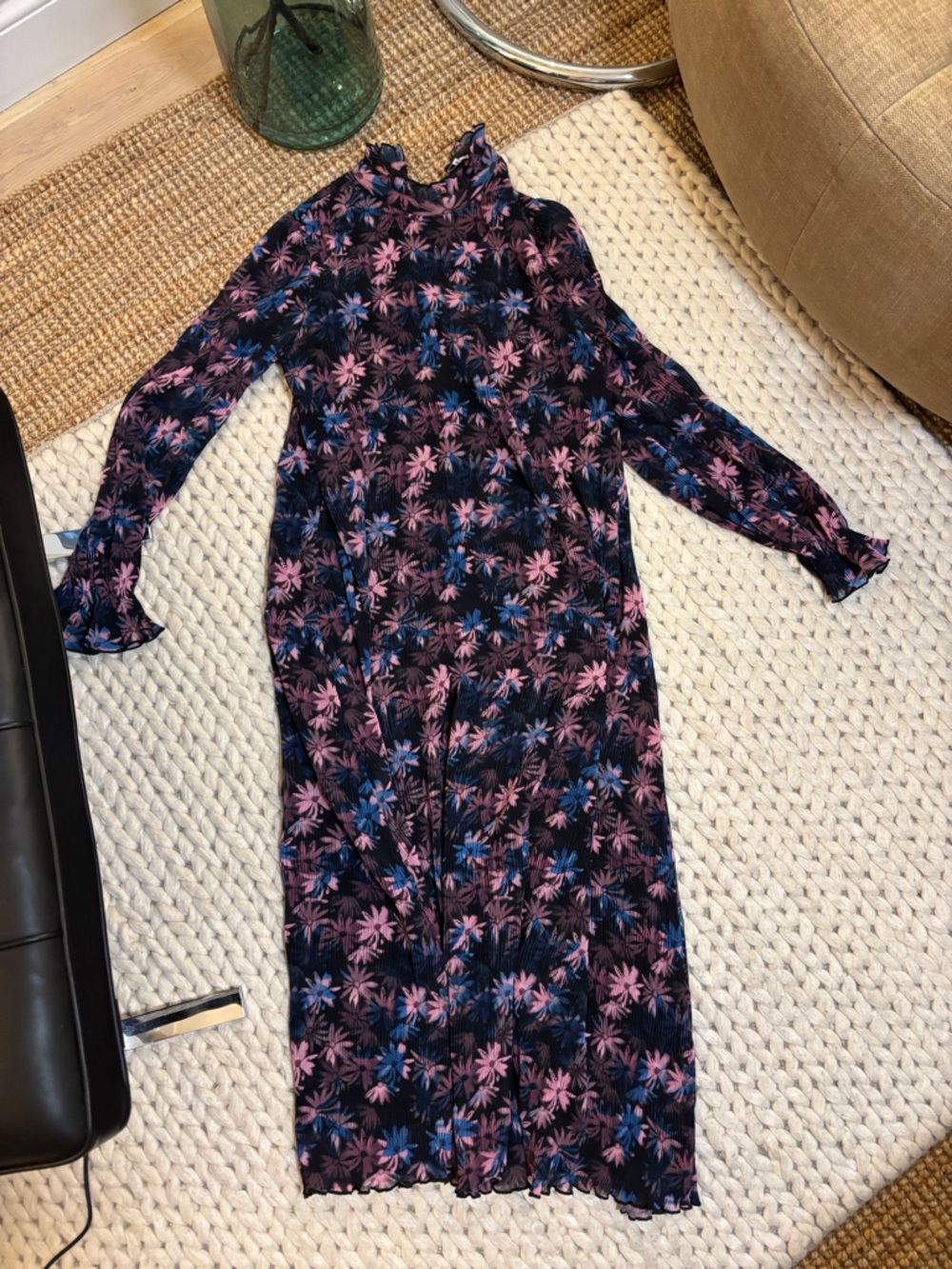 Ganni Navy Dress with Pink and Blue Floral Print